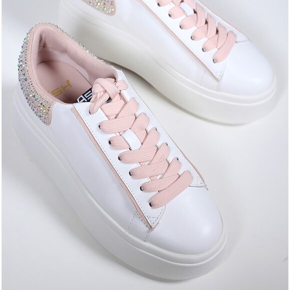 NEW ASH Leather Move Strass Platform Sneakers White/pink for women 7257mj4 - Picture 1 of 10